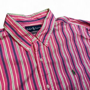 Vintage Polo Ralph Lauren pink striped classic fit preppy casual button shirt XL